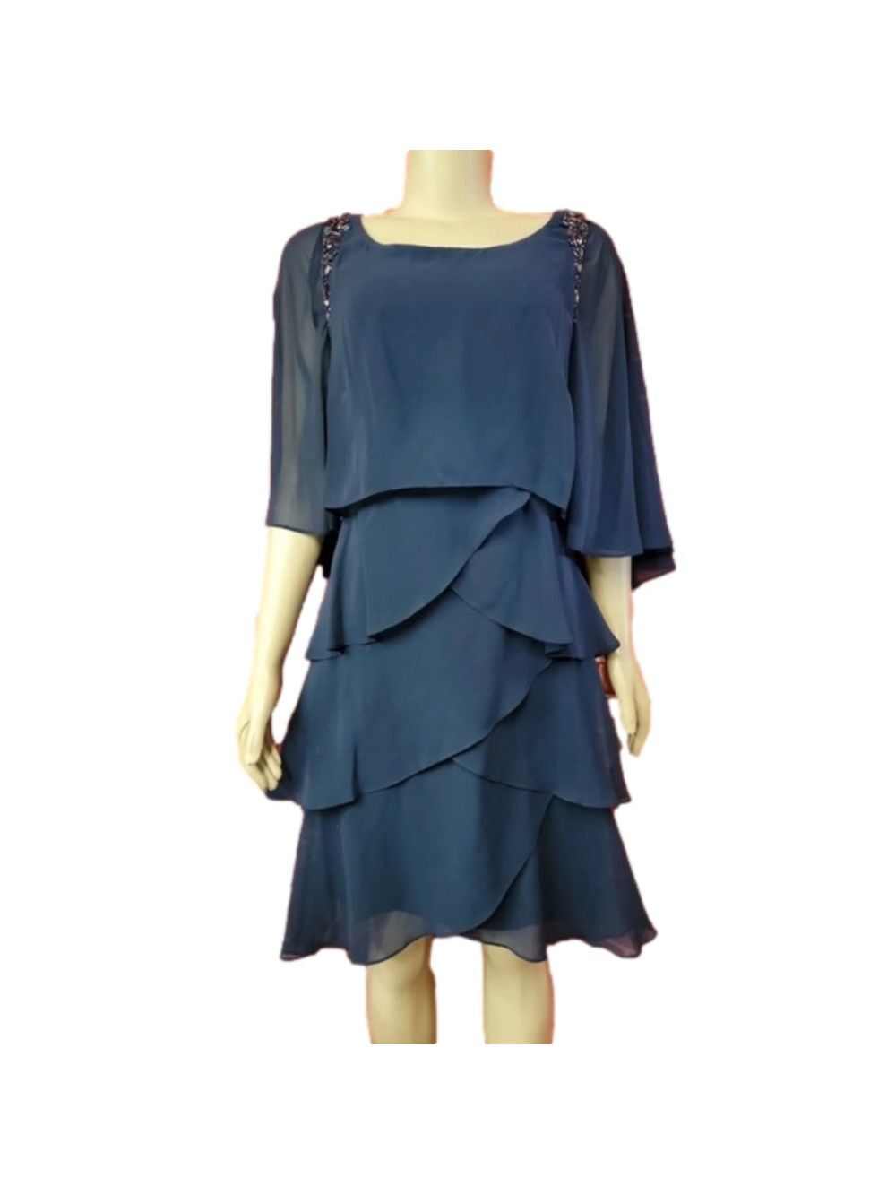 New SLNY Navy Beaded Tiered Dress Size 10 - Picture 2 of 4